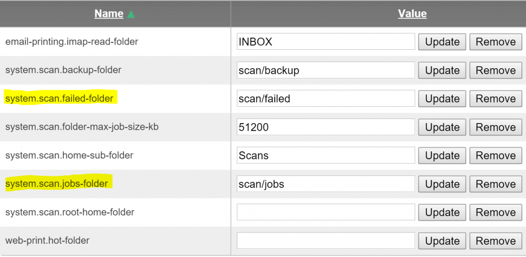 PaperCut scanning folder config