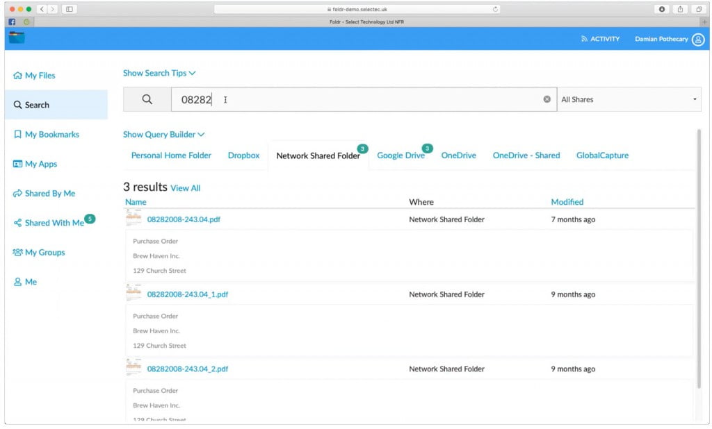 Document Management search function in Foldr